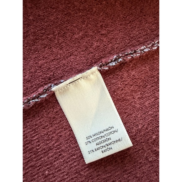 Ann Taylor‎ XS Marled Burgundy Open Front Cardigan Sweater Pockets - Picture 6 of 11